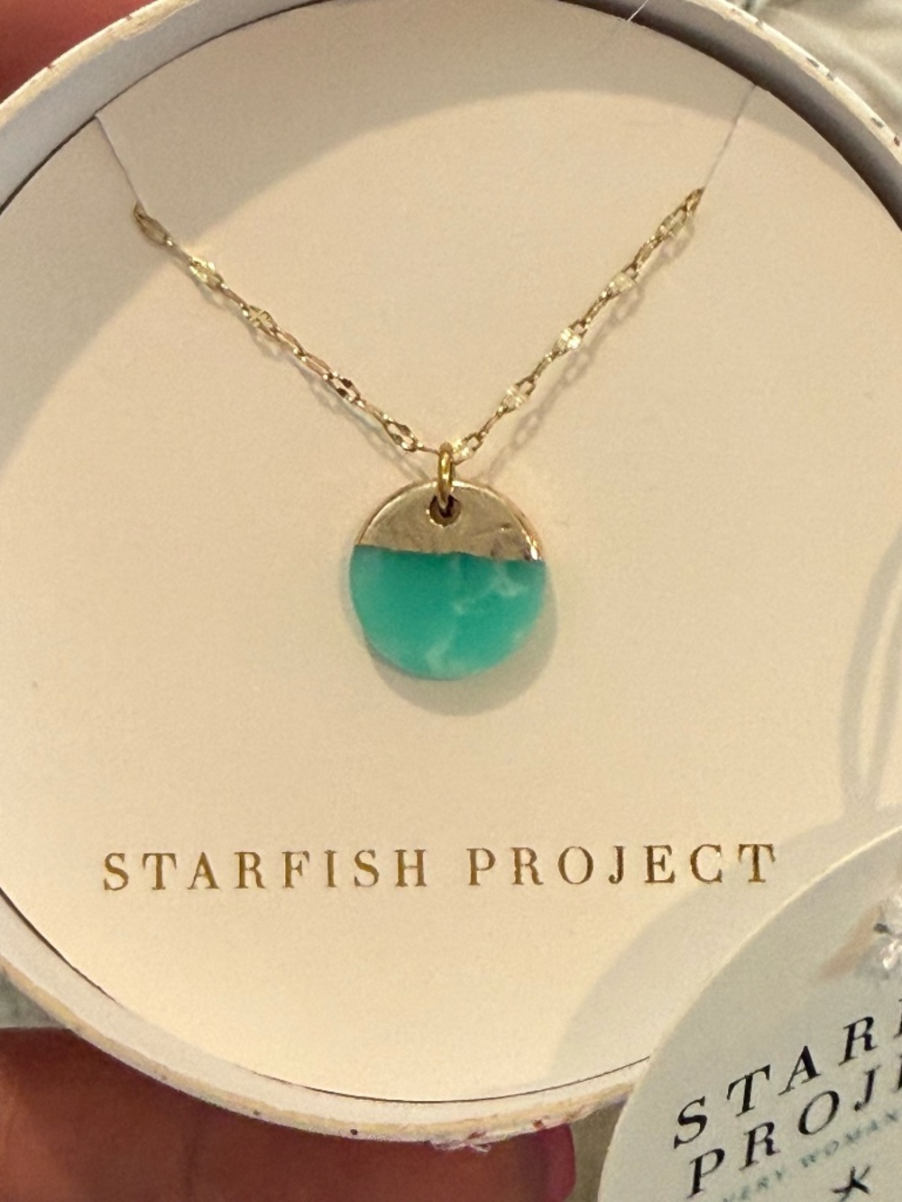 Aqua Blue Stone dipped gold pendant necklace